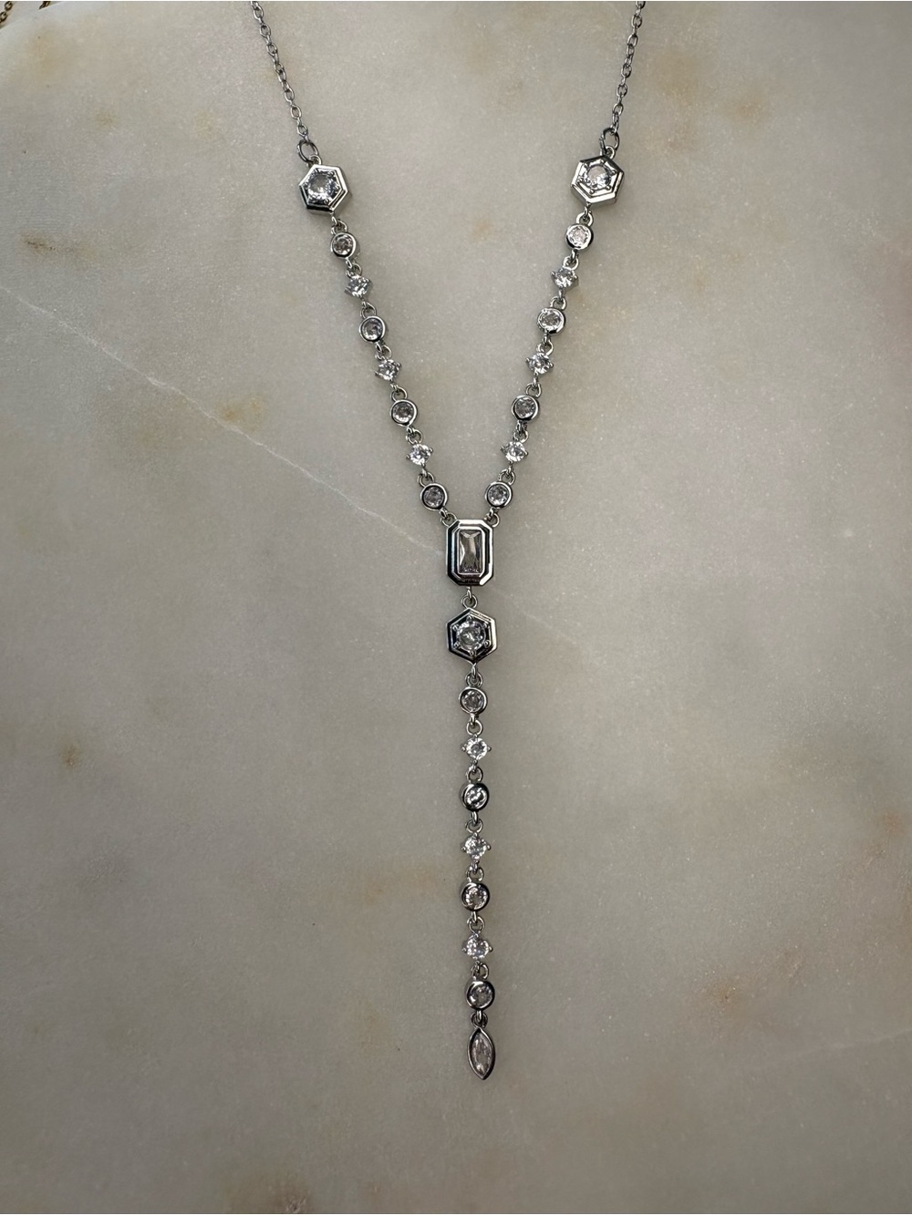 Elle Silver Crystal Y-Drop Necklace
